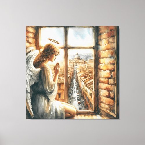 Angelic Serenity Guardian of Old Towns Streets Canvas Print