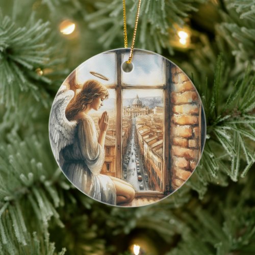 Angelic Serenity Guardian of Old Towns Streets Ceramic Ornament