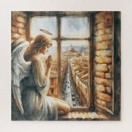 Angelic Serenity Guardian of Old Towns Streets Jigsaw Puzzle