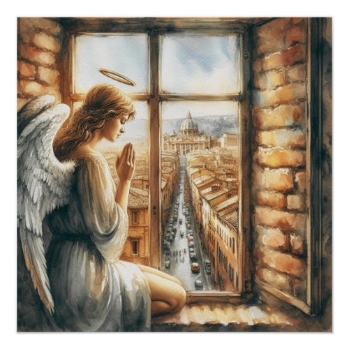 Angelic Serenity Guardian of Old Towns Streets Poster