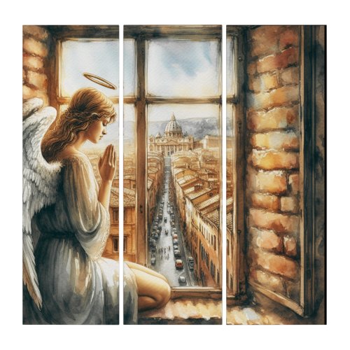Angelic Serenity Guardian of Old Towns Streets Triptych