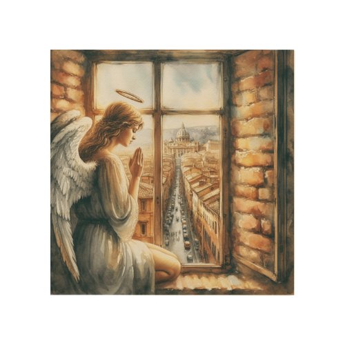 Angelic Serenity Guardian of Old Towns Streets Wood Wall Art