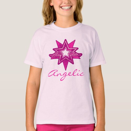 Angelic star girls hot pink hues t_shirt