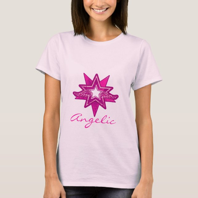 Angelic star ladies hot pink hues t-shirt (Front)