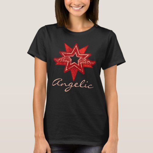 Angelic star red wings t_shirt
