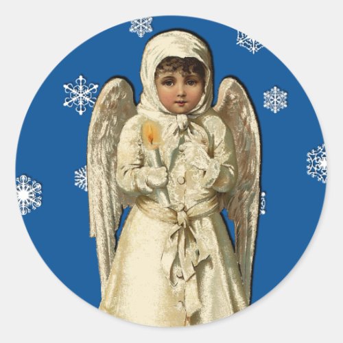Angelic Victorian Vintage Christmas Art Cards Classic Round Sticker