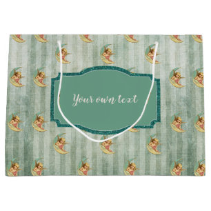 Angelic Vintage Sage Green Stripes Large Gift Bag