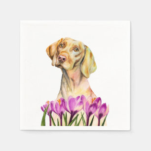 Angelic Vizsla Dog and Crocus Watercolor Napkins