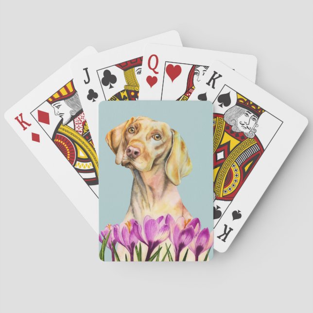 Angelic | Vizsla Dog and Crocus Watercolor Poker Cards (Back)