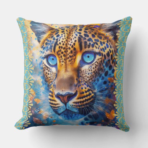Angelic Wildcat turquoise Throw Pillow