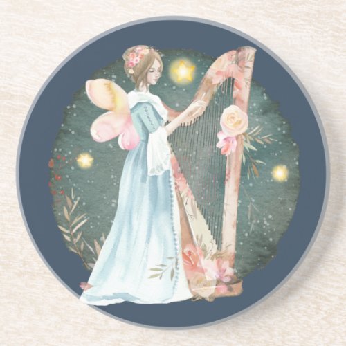 Angelic Winter Music Playing Angel  Coaster