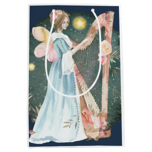 Angelic Winter Music Playing Angel      Medium Gift Bag