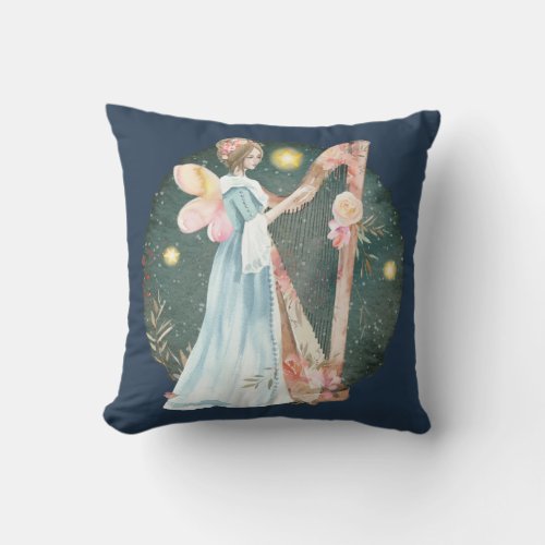 Angelic Winter Music Playing Angel Throw Pillow