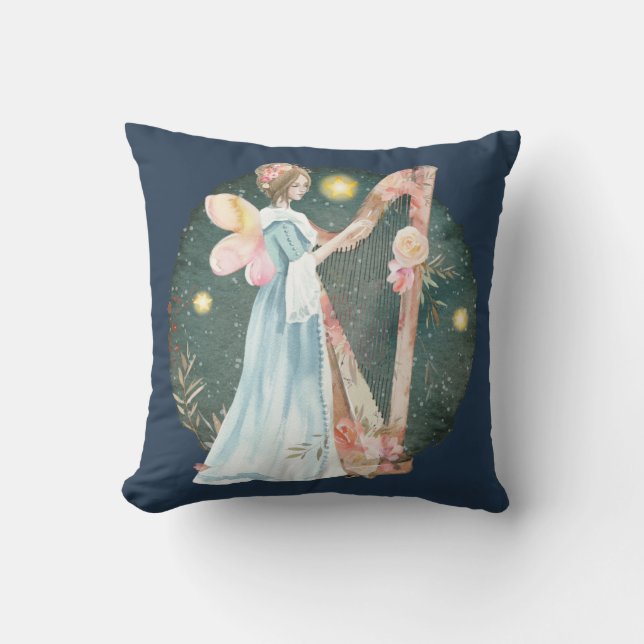 Angelic Winter Music Playing Angel Throw Pillow (Front)