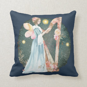 Angelic Winter Music Playing Angel Throw Pillow