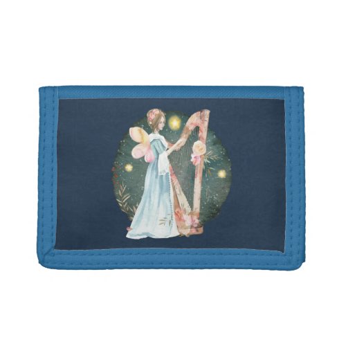 Angelic Winter Music Playing Angel    Trifold Wallet