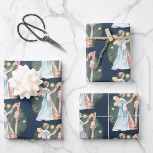 Angelic Winter Music Playing Angel       Wrapping Paper Sheets