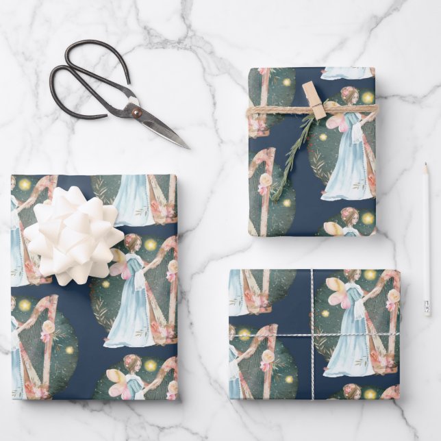 Angelic Winter Music Playing Angel       Wrapping Paper Sheets (Front)