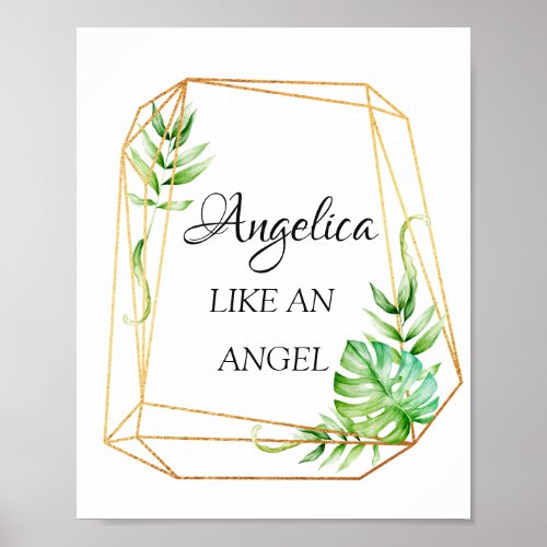 Angelica Name Meaning Floral Geometric Frame Poster