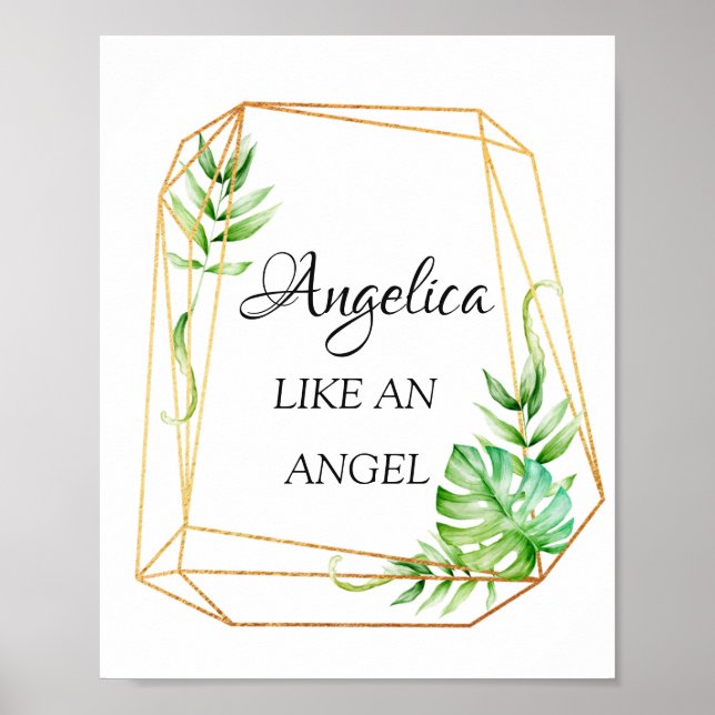 Angelica Name Meaning Floral Geometric Frame Poster (Front)