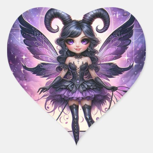 Angelina Purple Gothic Fairy Scorpio Horns Zodiac  Heart Sticker