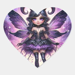 Angelina Purple Gothic Fairy Scorpio Horns Zodiac Heart Sticker