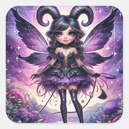 Angelina Purple Gothic Fairy Scorpio Horns Zodiac  Square Sticker