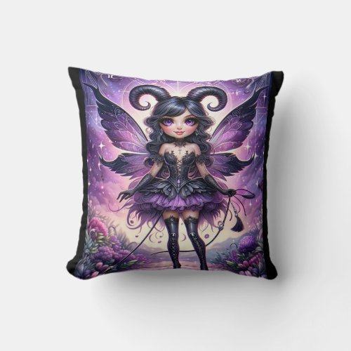 Angelina Purple Gothic Fairy Scorpio Horns Zodiac  Throw Pillow