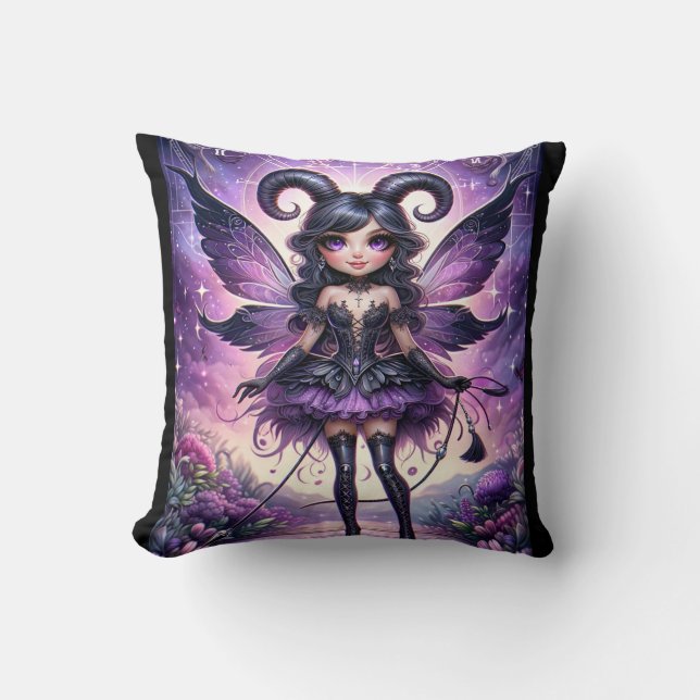 Angelina Purple Gothic Fairy Scorpio Horns Zodiac  Throw Pillow (Front)