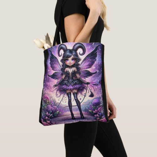 Angelina Purple Gothic Fairy Scorpio Horns Zodiac  Tote Bag