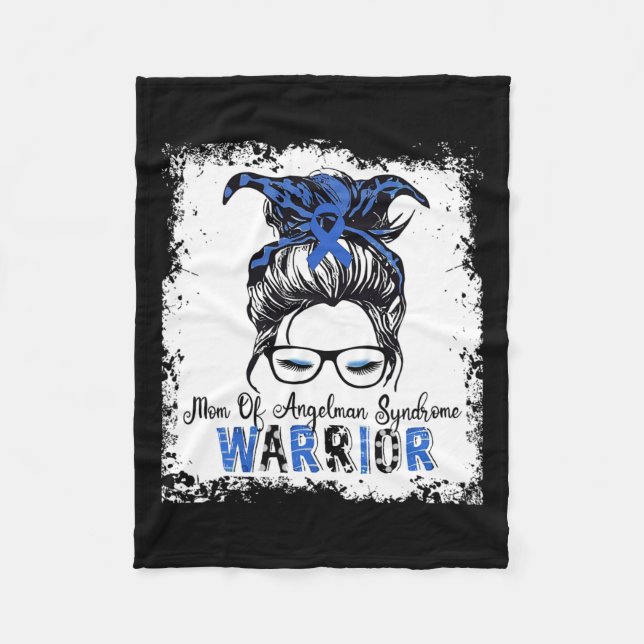 Angelman Syndrome Awareness Mom Warrior Blue Ribbo Fleece Blanket (Front)