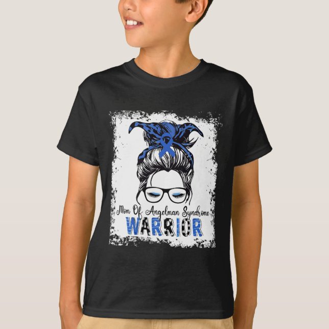 Angelman Syndrome Awareness Mom Warrior Blue Ribbo T-Shirt (Front)
