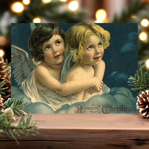 Christmas Greeting Cards 12 Angels A Merry Christmas Vintage Holiday Postcard