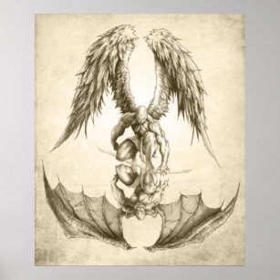 drawings of angels and demons fighting