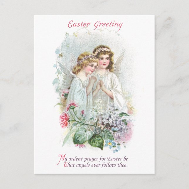 Angels and Flowers Vintage Easter Holiday Postcard (Front)
