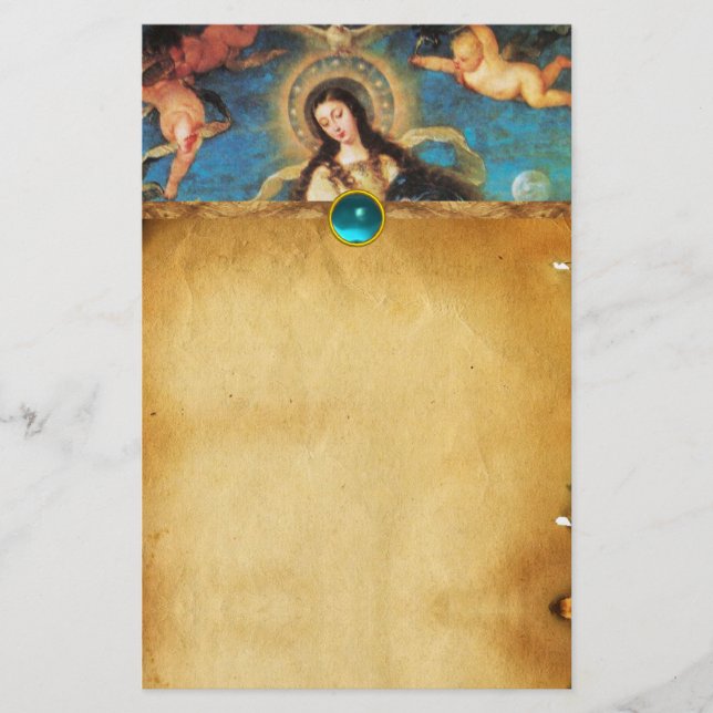 ANGELS AND VIRGIN PARCHMENT WITH BLUE GEMS STATIONERY (Front)