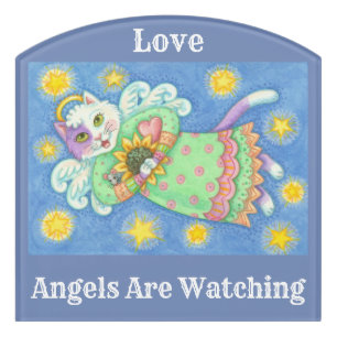 ANGELS ARE WATCHING, CAT CONTOUR ROOM SIGN Blue