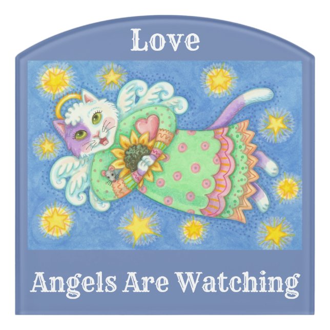 ANGELS ARE WATCHING, CAT CONTOUR ROOM SIGN Blue (Contour Front)