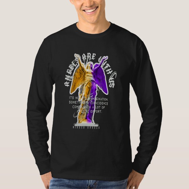 Angels Are With Us  Sad Aesthetic Edgy Streetwear T-Shirt (Front)