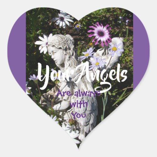Angels Are With You Purple flowers floral Love Heart Sticker