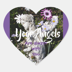 Angels Are With You Purple flowers floral Love Heart Sticker