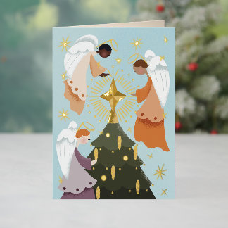 Angels Around the Christmas Tree Foil Holiday Card