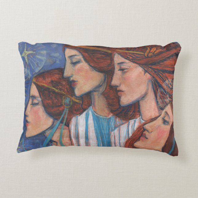 Angels Art Nouveau Ginger Auburn Red Hair Women Accent Pillow (Back)