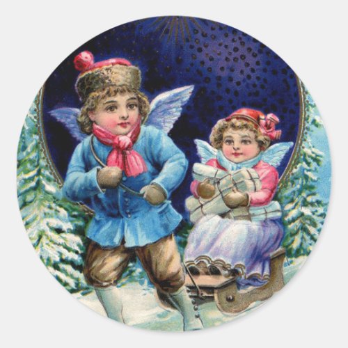 Angels as Children Christmas Gifts Victorian Image Classic Round Sticker