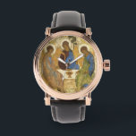 Angels At Mamre Trinity Watch<br><div class="desc">vintage art with painting of three angels sitting around a table with goblet.</div>