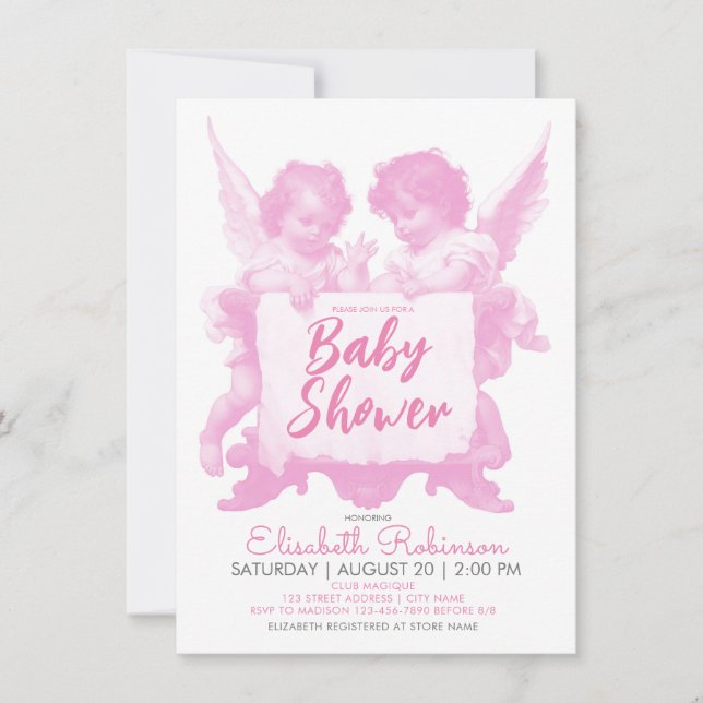 Angels Baby Shower Pink Personalized Invitation (Front)