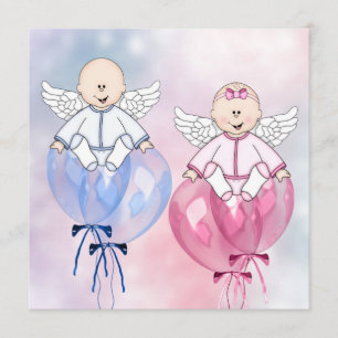 Angels Balloons Pink and Blue Reveal Invitation