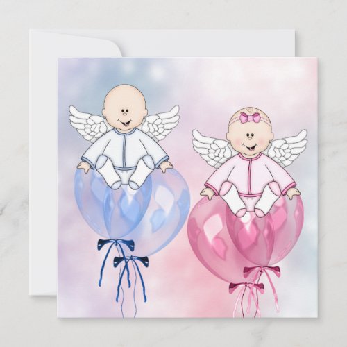 Angels Balloons Pink and Blue Reveal Invitation