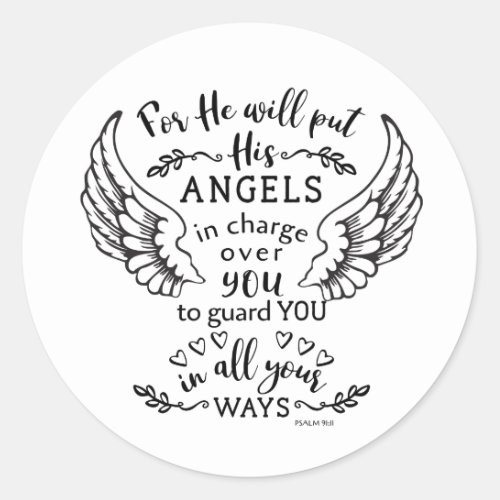 Angels Bible Scripture Verse Psalm 9111 Classic Round Sticker