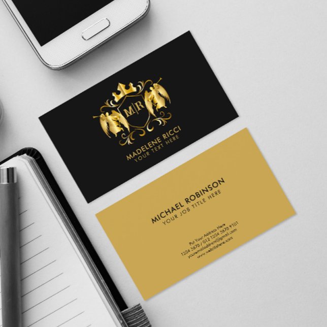 Angels Crest | Luxurious Gold Initial on Black Business Card (Creator Uploaded)